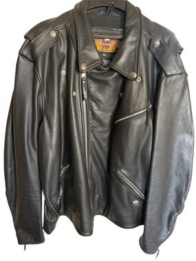Harley-Davidson Black Leather Biker Jacket with Epaulets